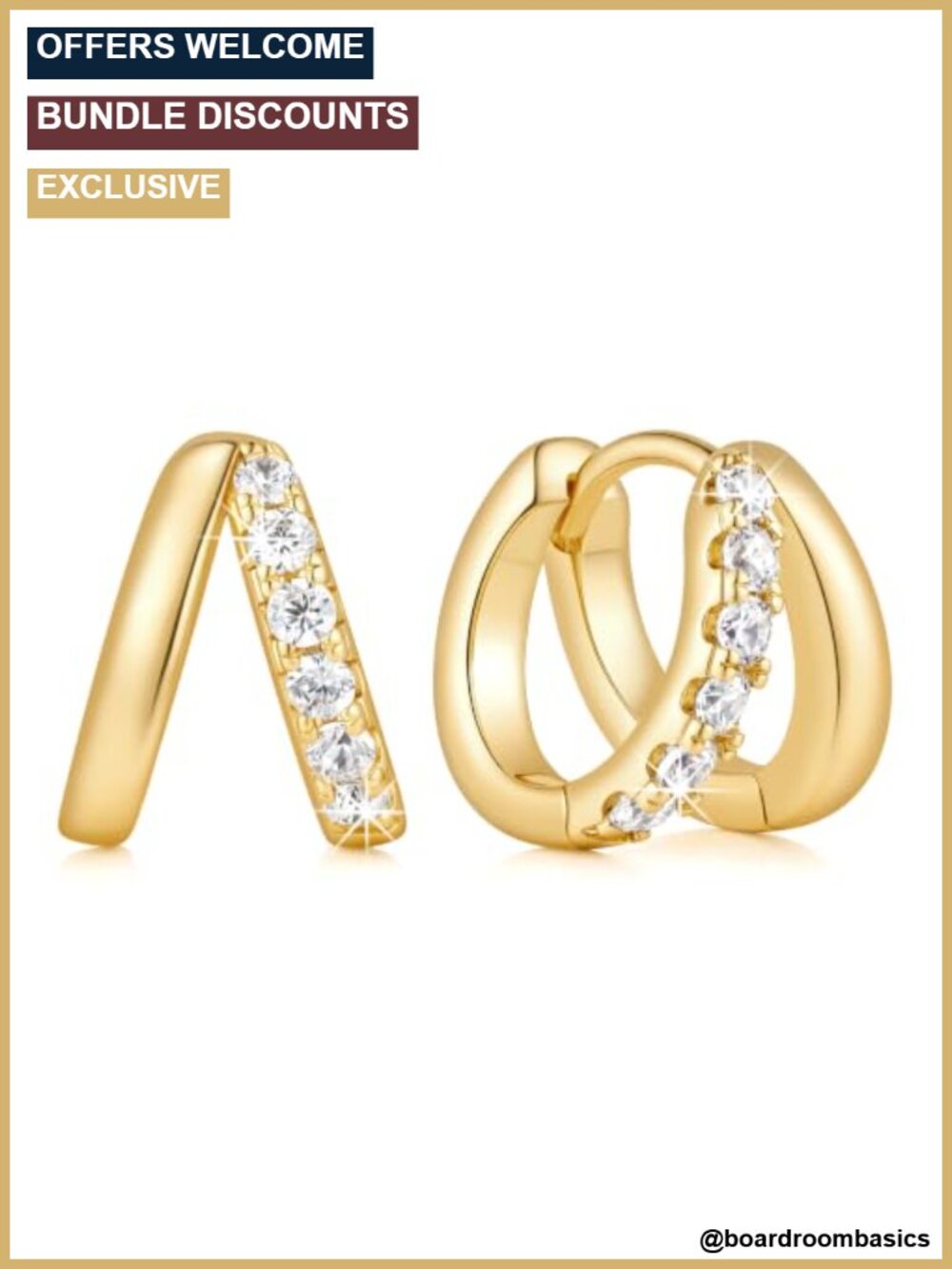 14K Gold Plated Hoop Earrings Cubic Zirconia Small Huggie